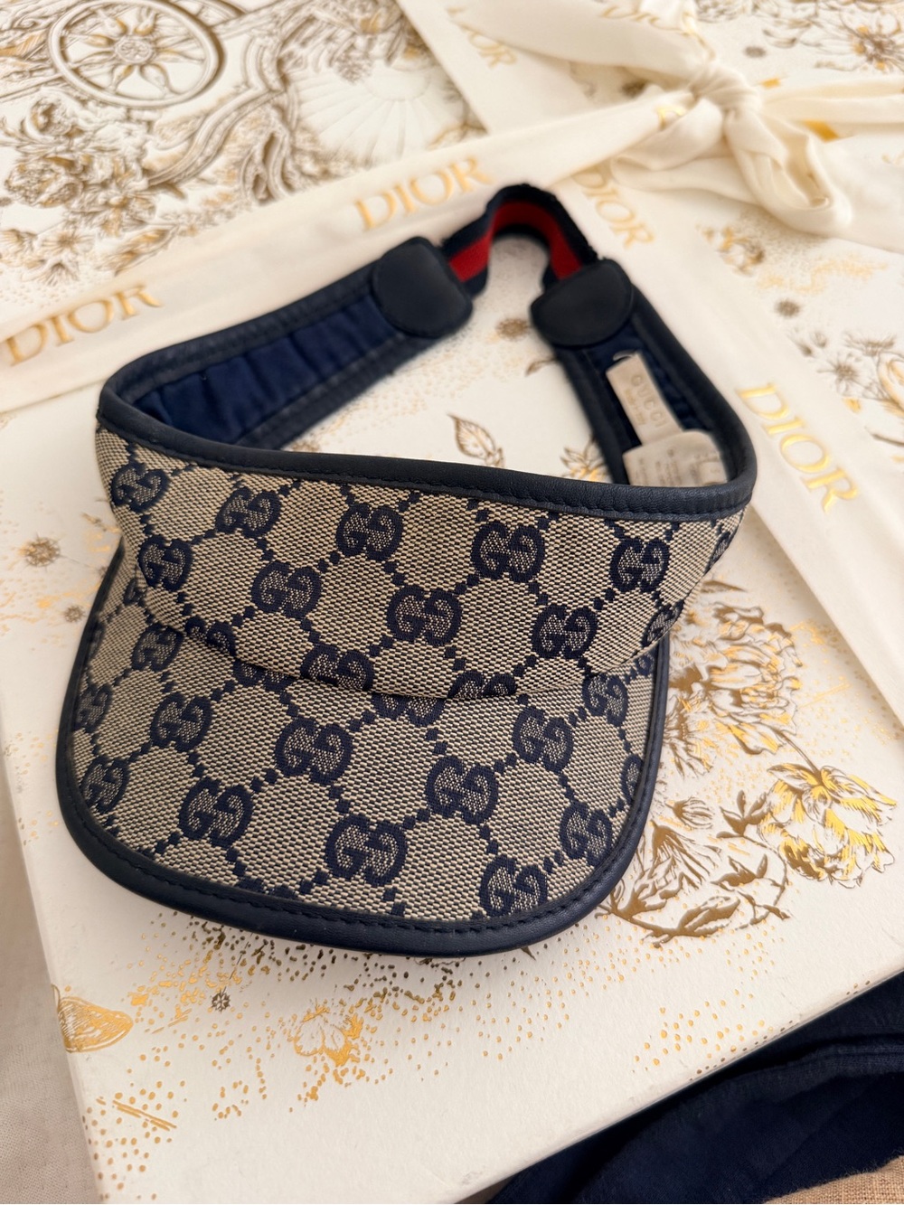 Gucci Beige and Navy GG Monogram Kids Visor
